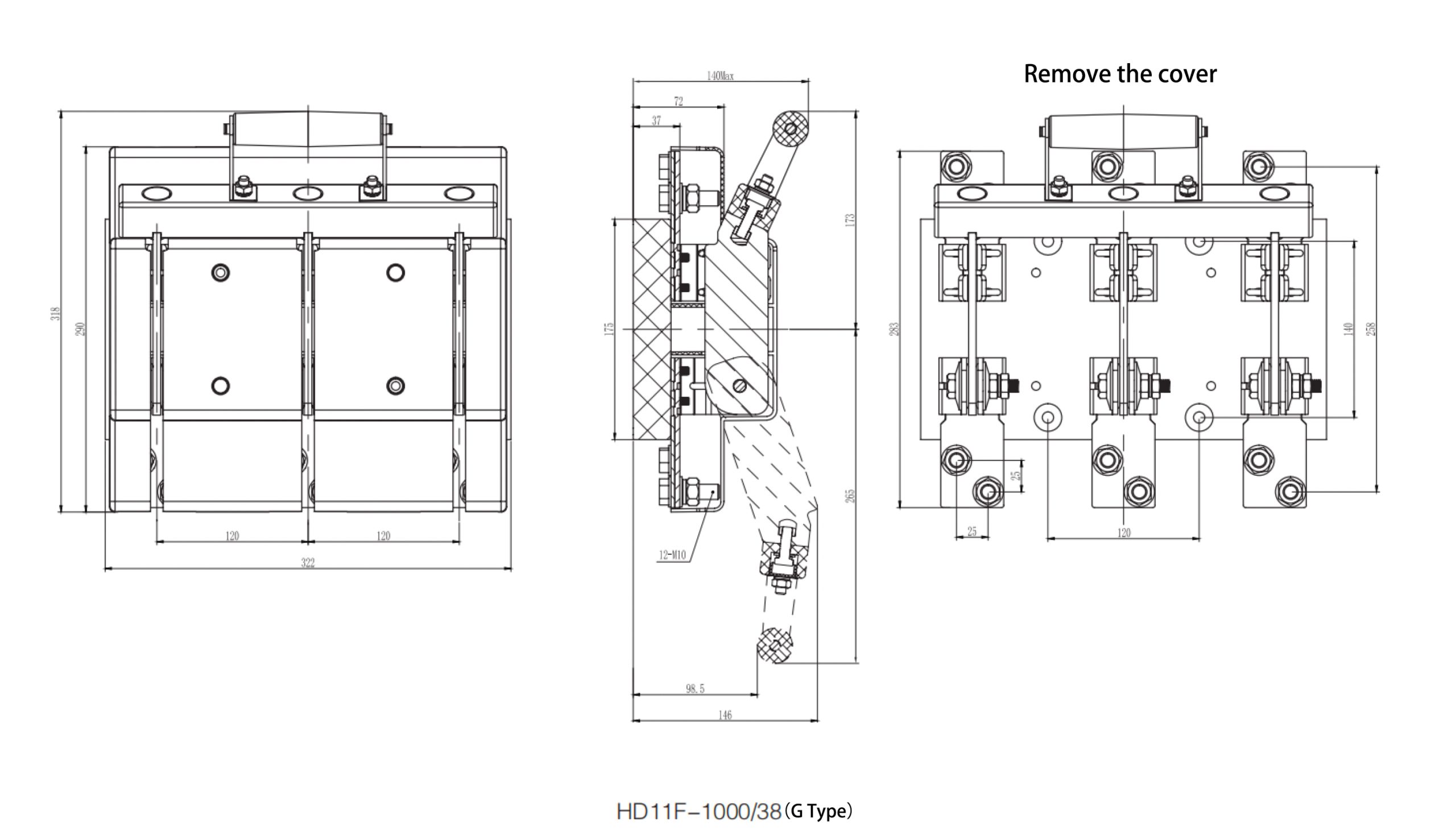 HD11F series (Model G) Open knife switch with protective cover 6